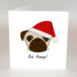 Bah humbug, pug, dog, christmas card, handmade